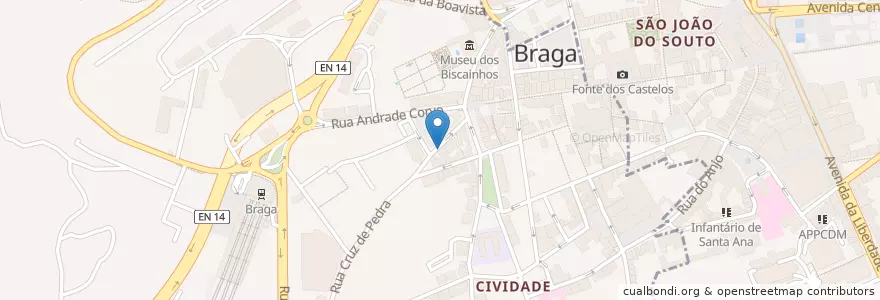 Mapa de ubicacion de O Bacalhau en البرتغال, المنطقة الشمالية (البرتغال), براغا, كافادو, براغا, Maximinos, Sé E Cividade.