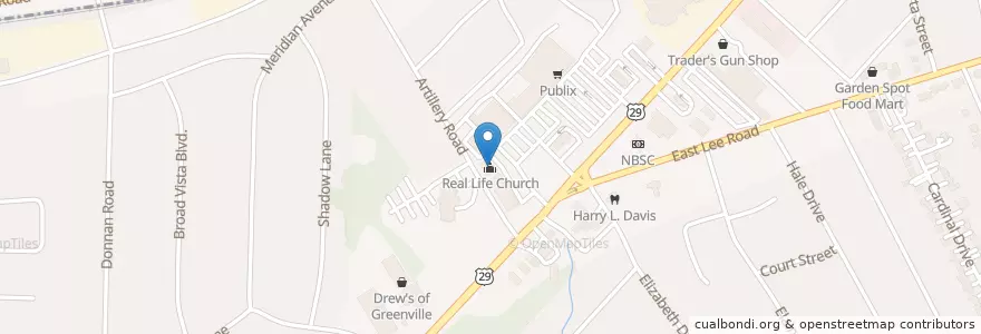 Mapa de ubicacion de Real Life Church en 미국, 사우스캐롤라이나, Greenville County, Wade Hampton.