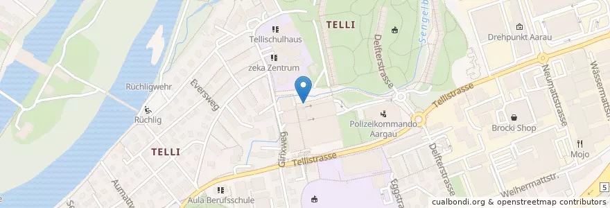 Mapa de ubicacion de carvelo2go Poststelle Telli en سوئیس, Aargau, Bezirk Aarau, Aarau.