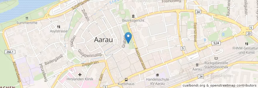 Mapa de ubicacion de carvelo2go Stadtbibliothek en Швейцария, Аргау, Bezirk Aarau, Aarau.
