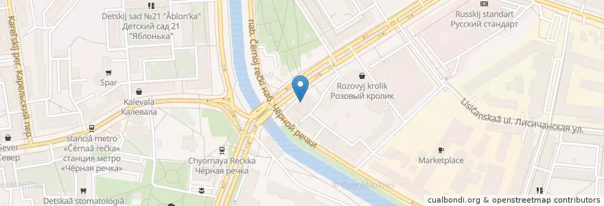 Mapa de ubicacion de Шоколадница en Russland, Föderationskreis Nordwest, Oblast Leningrad, Sankt Petersburg, Приморский Район, Округ Чёрная Речка.