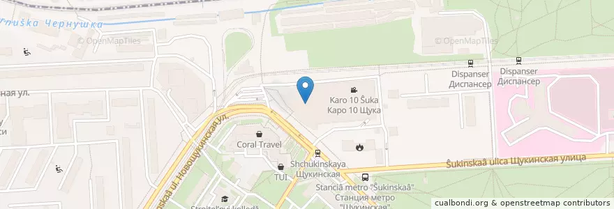 Mapa de ubicacion de Шоколадница en Russia, Distretto Federale Centrale, Москва, Северо-Западный Административный Округ, Район Щукино.