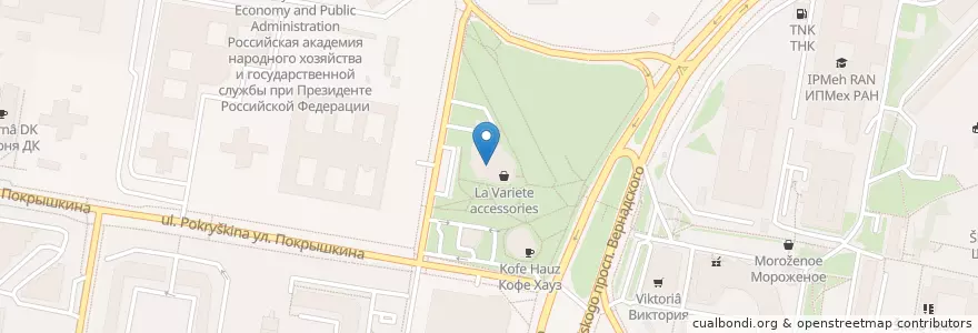 Mapa de ubicacion de Шоколадница en Rusland, Centraal Federaal District, Moskou, Западный Административный Округ, Район Тропарёво-Никулино.