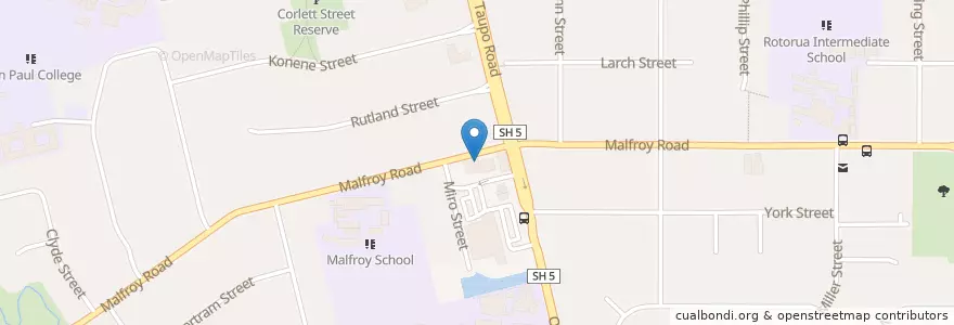 Mapa de ubicacion de Malfroy Bar and Bottle Shop en New Zealand, Bay Of Plenty, Rotorua District.