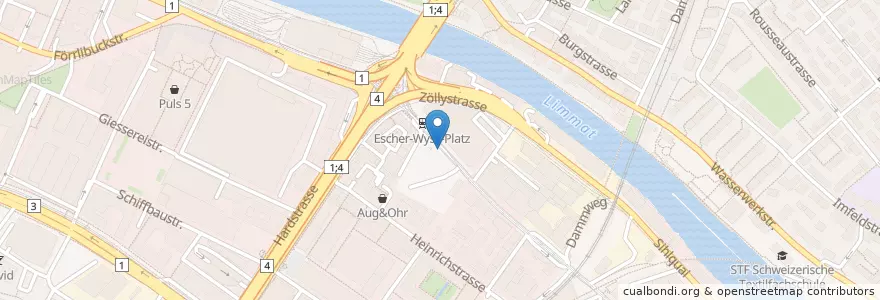 Mapa de ubicacion de Escher-Wyss-Platz en 瑞士, 蘇黎世, Bezirk Zürich, Zürich.