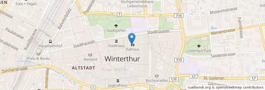 Mapa de ubicacion de Restaurant Rathaus en 스위스, 취리히, Bezirk Winterthur, Winterthur.