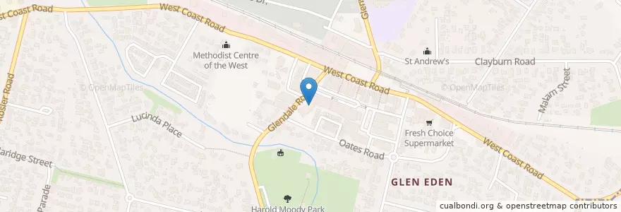 Mapa de ubicacion de Glen Eden Library en New Zealand / Aotearoa, Auckland, Waitākere Ranges.