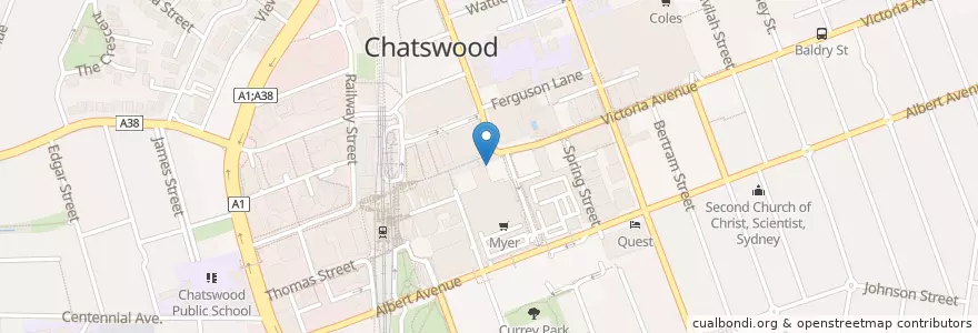 Mapa de ubicacion de ANZ Chatswood en 오스트레일리아, New South Wales, Willoughby City Council, 시드니.