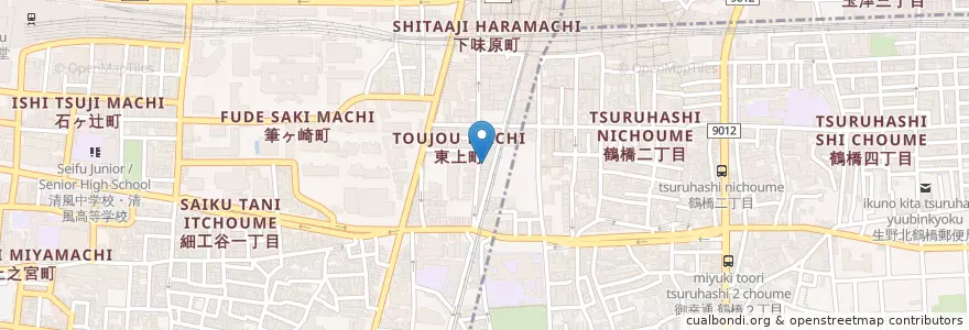 Mapa de ubicacion de 東上温泉 en Japan, Präfektur Osaka, 大阪市, 天王寺区.