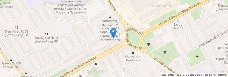 Mapa de ubicacion de Хмельник en Rusya Federasyonu, Центральный Федеральный Округ, Voronej Oblastı, Городской Округ Воронеж.