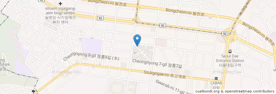 Mapa de ubicacion de 스튜디오 기린 en Республика Корея, Сеул, 관악구, 청룡동.
