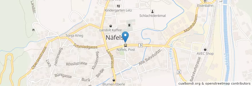 Mapa de ubicacion de Post Näfels en İsviçre, Glarus, Glarus Nord.