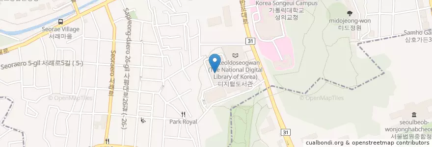 Mapa de ubicacion de 국립중앙도서관 본관 en Corea Del Sur, Seúl, 서초구, 반포동, 반포4동.