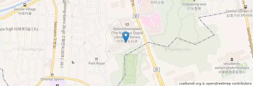 Mapa de ubicacion de 국립중앙도서관 사서연수관 en Güney Kore, Seul, 서초구, 반포동.