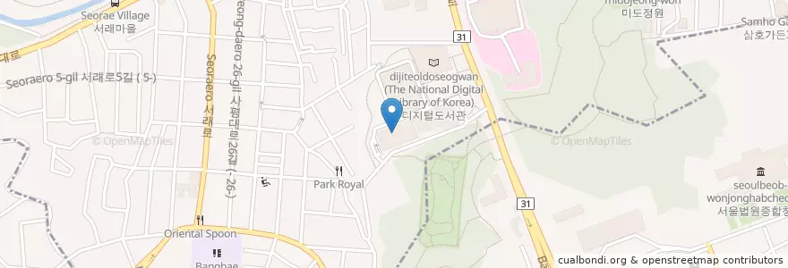 Mapa de ubicacion de 국립중앙도서관 자료보존관 en Güney Kore, Seul, 서초구, 반포동, 반포4동.