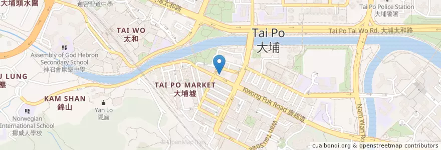 Mapa de ubicacion de 恒生銀行 Hang Seng Bank en Китай, Гонконг, Гуандун, Новые Территории, 大埔區 Tai Po District.