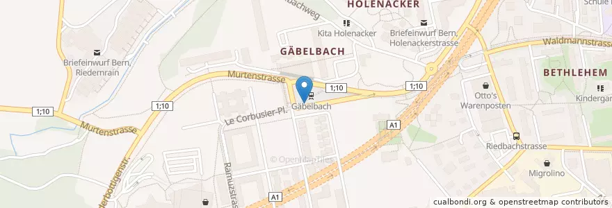 Mapa de ubicacion de Gäbelbach en 瑞士, 伯尔尼, Verwaltungsregion Bern-Mittelland, Verwaltungskreis Bern-Mittelland, Bern.