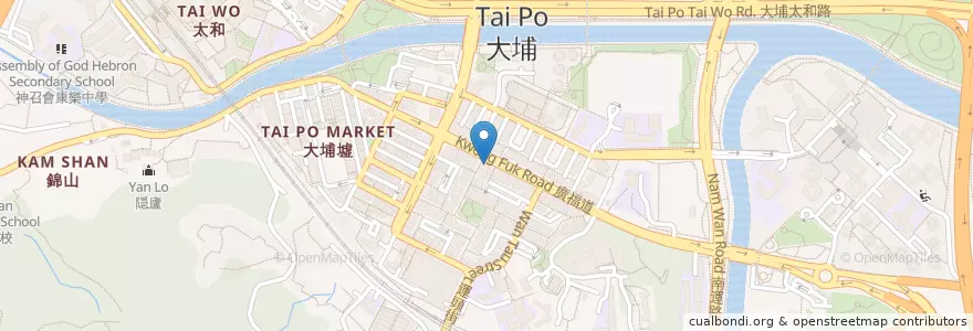 Mapa de ubicacion de 大德藥房 en چین, هنگ‌کنگ, گوانگ‌دونگ, 新界 New Territories, 大埔區 Tai Po District.