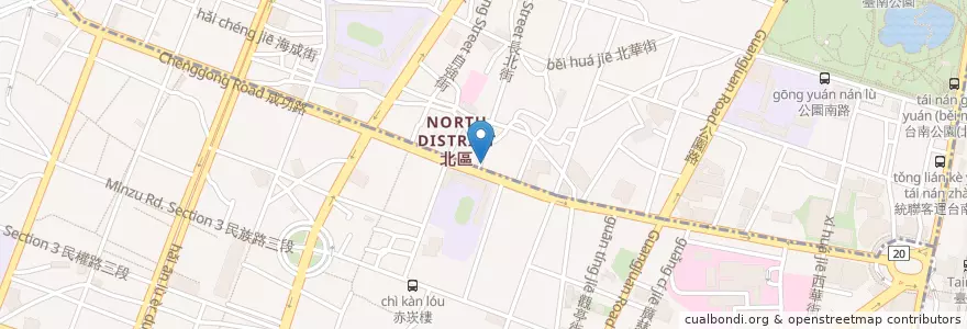 Mapa de ubicacion de 合作金庫商業銀行 en 타이완, 타이난 시.