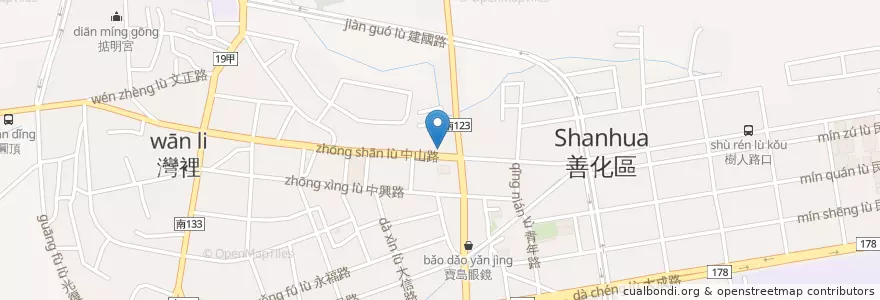 Mapa de ubicacion de 臺灣中小企業銀行 en 臺灣, 臺南市, 善化區.
