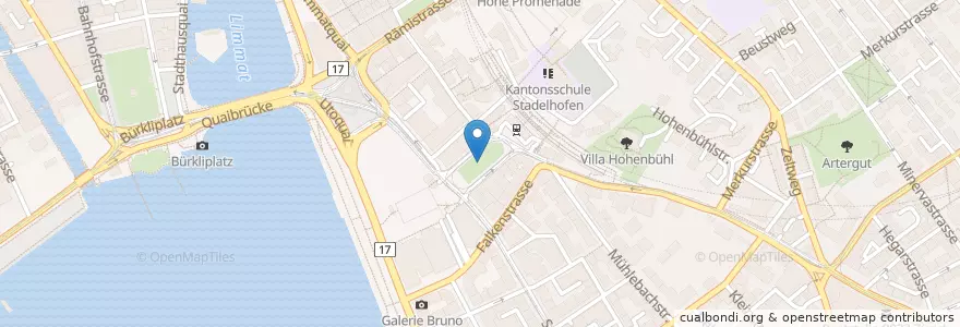 Mapa de ubicacion de Fontäne Stadelhofen en Suisse, Zurich, District De Zurich, Zurich.