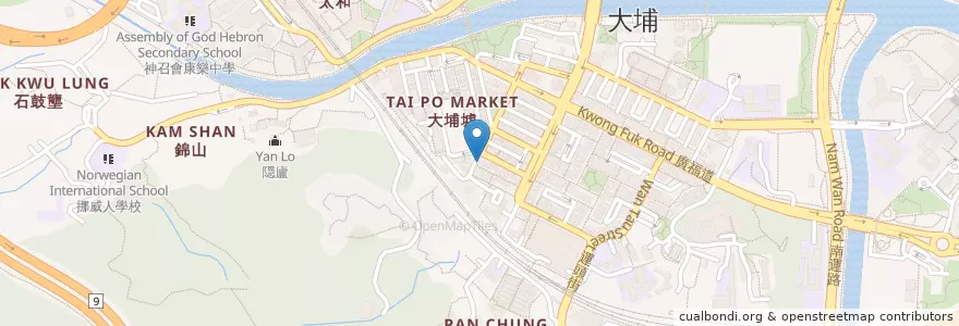 Mapa de ubicacion de 康德護老院 en China, Hong Kong, Cantão, Novos Territórios, 大埔區 Tai Po District.