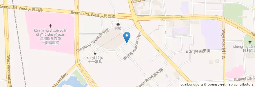Mapa de ubicacion de The Green Garden Vegan Restaurant en China, Yunnan, Kunming, Wuhua District, Daguan Subdistrict.