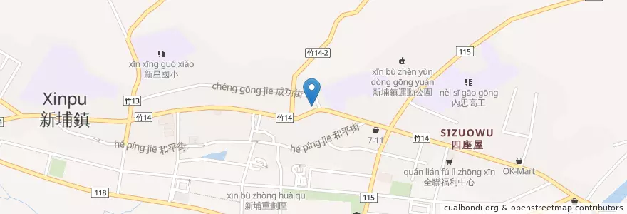 Mapa de ubicacion de 渣打國際商業銀行 en Taiwan, Taiwan Province, Hsinchu County, Xinpu.