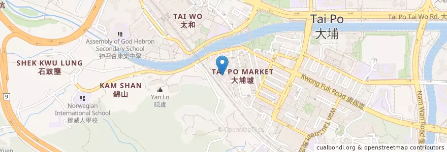 Mapa de ubicacion de 大埔基督福音堂 en Chine, Hong Kong, Guangdong, Nouveaux Territoires, 大埔區 Tai Po District.