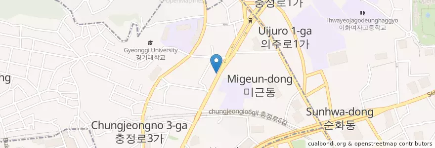 Mapa de ubicacion de 스타벅스 en 대한민국, 서울, 서대문구, 충현동.
