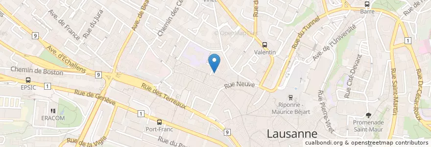 Mapa de ubicacion de Pizza Fratel en Schweiz, Waadt, District De Lausanne, Lausanne.