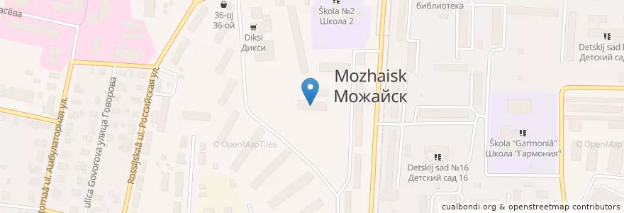 Mapa de ubicacion de Детский сад № 4 "Рябинка" en Russland, Föderationskreis Zentralrussland, Oblast Moskau, Можайский Городской Округ.