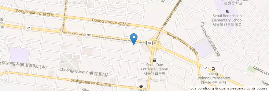 Mapa de ubicacion de Starbucks en Güney Kore, Seul, 관악구, 청룡동.