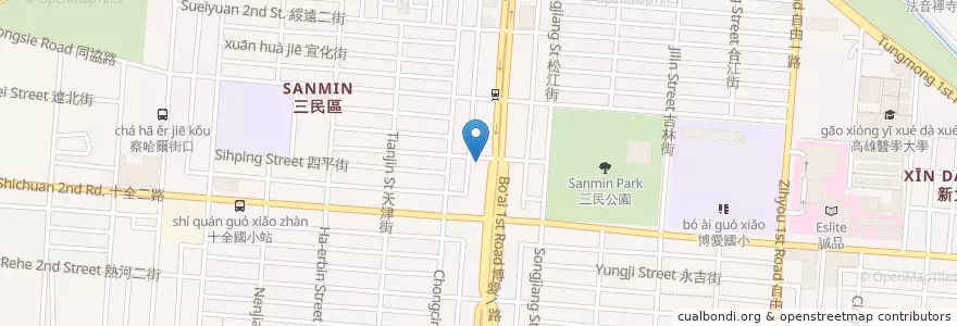 Mapa de ubicacion de 合作金庫商業銀行 en 타이완, 가오슝시, 싼민구.