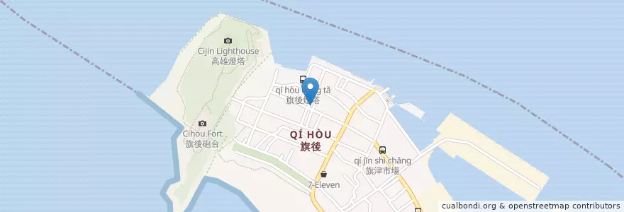 Mapa de ubicacion de 高雄銀行 en Tayvan, Kaohsiung, 旗津區.