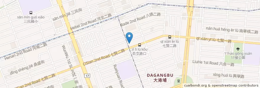 Mapa de ubicacion de 合作金庫商業銀行 en Тайвань, Гаосюн, 新興區, 三民區.