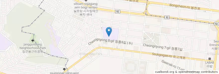 Mapa de ubicacion de 서울관악초등학교병설유치원 en Zuid-Korea, Seoel, 관악구, 청룡동.