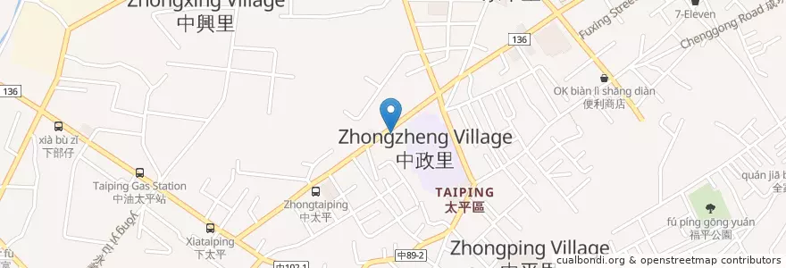 Mapa de ubicacion de 元大商業銀行 en Taiwan, Taichung, Distretto Di Taiping.