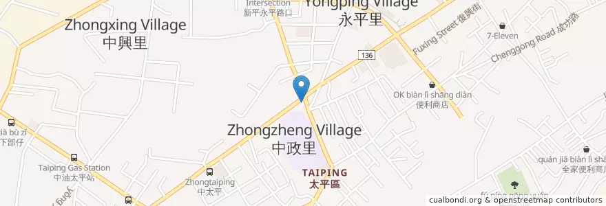 Mapa de ubicacion de 星展(台灣)商業銀行 en Taiwan, Taichung, Distretto Di Taiping.