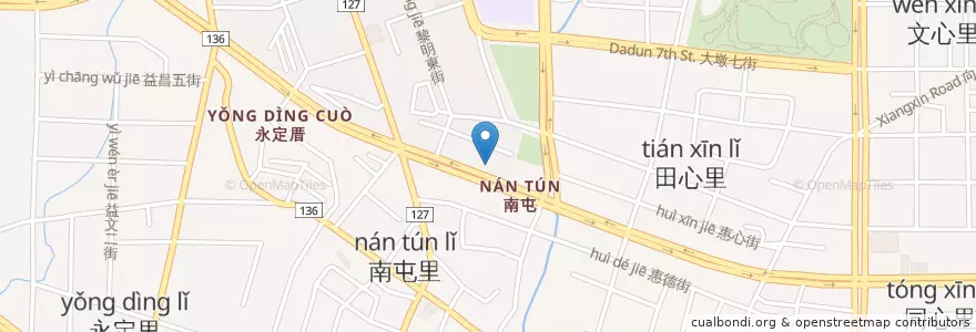 Mapa de ubicacion de 國泰世華商業銀行 en تايوان, تاي شانغ, 南屯區.