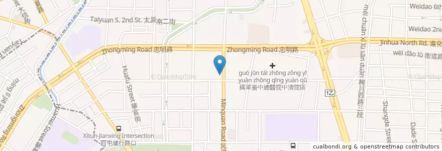 Mapa de ubicacion de 台新國際商業銀行 en 台湾, 台中市, 北区.