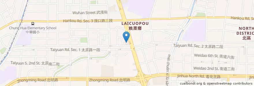 Mapa de ubicacion de 合作金庫商業銀行 en 臺灣, 臺中市, 北區.