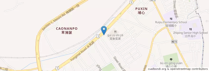 Mapa de ubicacion de 渣打國際商業銀行 en Тайвань, Таоюань, Янмэй.