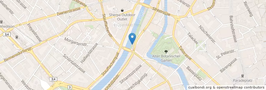 Mapa de ubicacion de Stauffacherbrücke en 瑞士, 蘇黎世, Bezirk Zürich, Zürich.