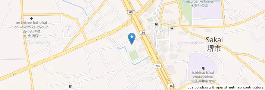 Mapa de ubicacion de マショラー Masyeola en Japonya, 大阪府, 堺市, 中区.