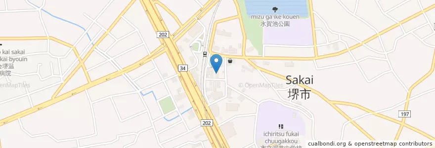 Mapa de ubicacion de 炭火焼杉の屋 en 일본, 오사카부, 사카이시, 中区.
