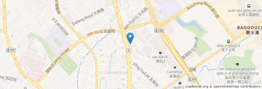 Mapa de ubicacion de 元大商業銀行 en 타이완, 신베이 시, 신뎬 구.