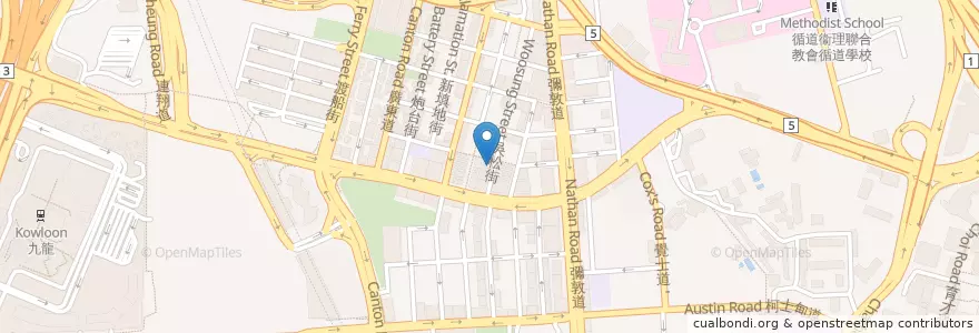 Mapa de ubicacion de 三妹嘜泰國菜館 Shau Shau Shau Thai Food en China, Provincia De Cantón, Hong Kong, Kowloon, Nuevos Territorios, 油尖旺區 Yau Tsim Mong District.