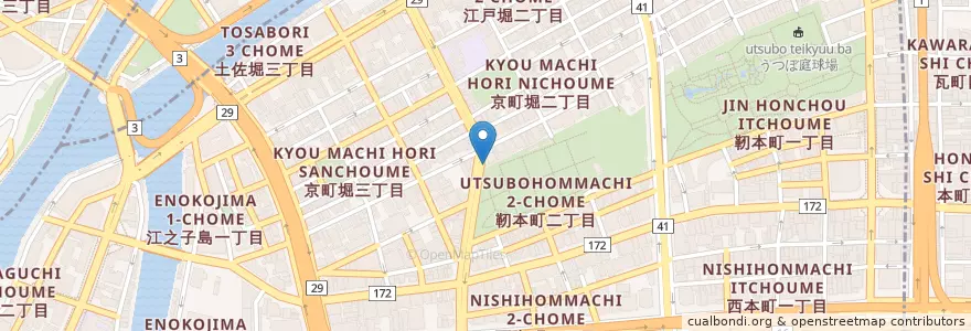 Mapa de ubicacion de 炭焼和牛 七福 en Japón, Prefectura De Osaka, Osaka, 西区.