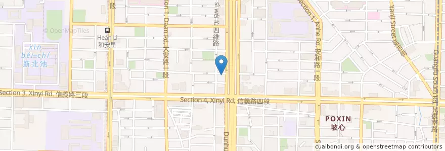 Mapa de ubicacion de 合作金庫商業銀行 en 타이완, 신베이 시, 타이베이시, 다안 구.